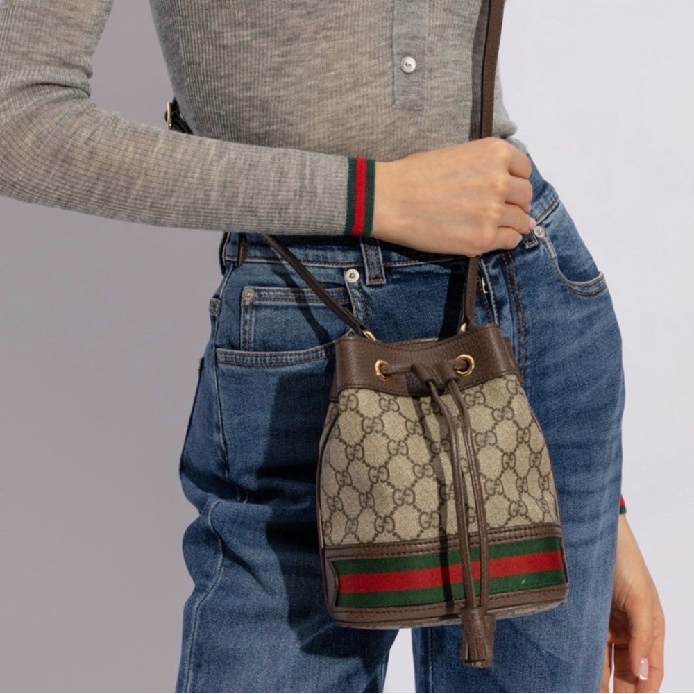Gucci Brown GG Canvas Mini Drawstring Bucket Bag
